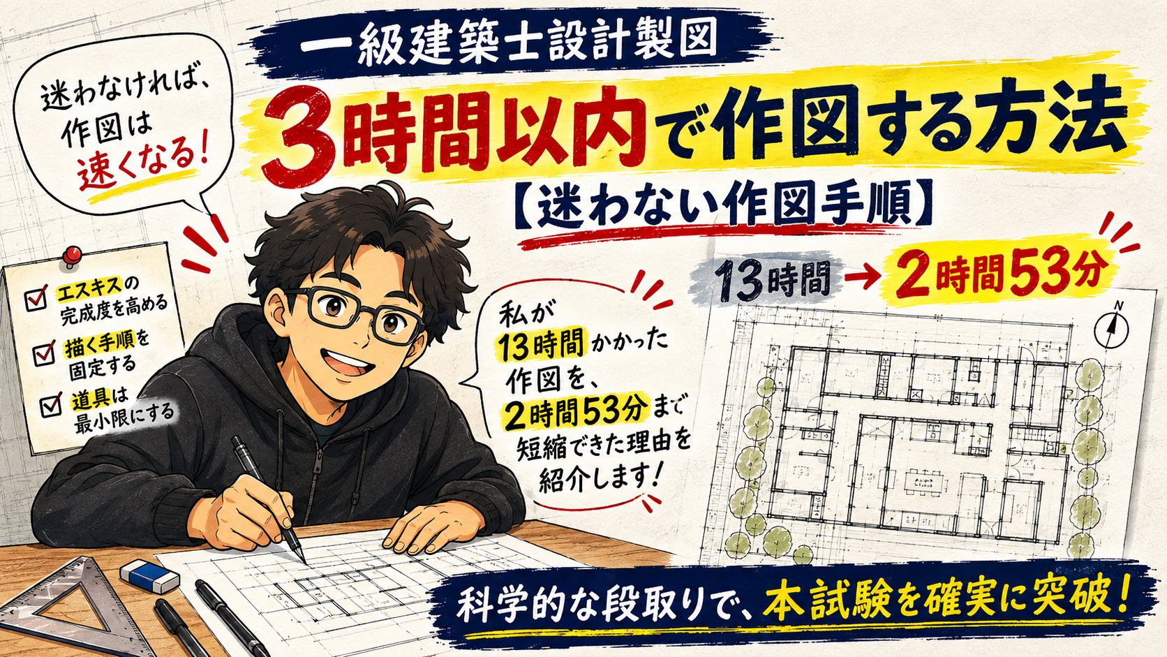一級建築士設計製図｜3時間以内で作図する方法【迷わない作図手順】