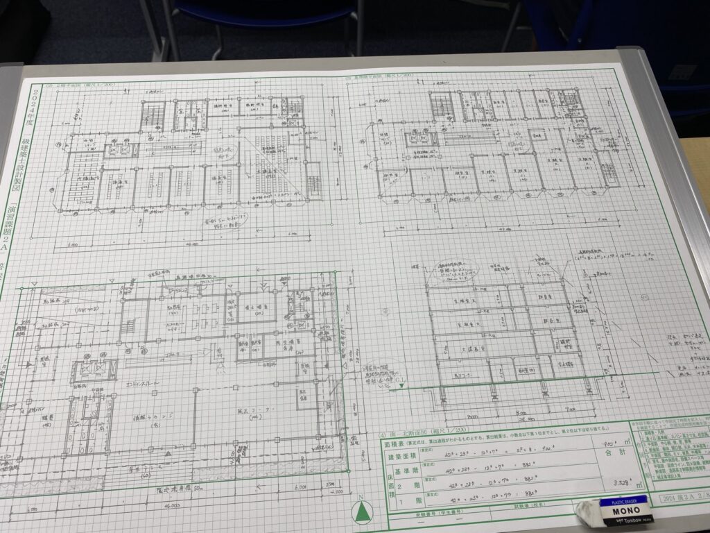 一級建築士設計製図試験で実際にフリーハンドで描いた図面
