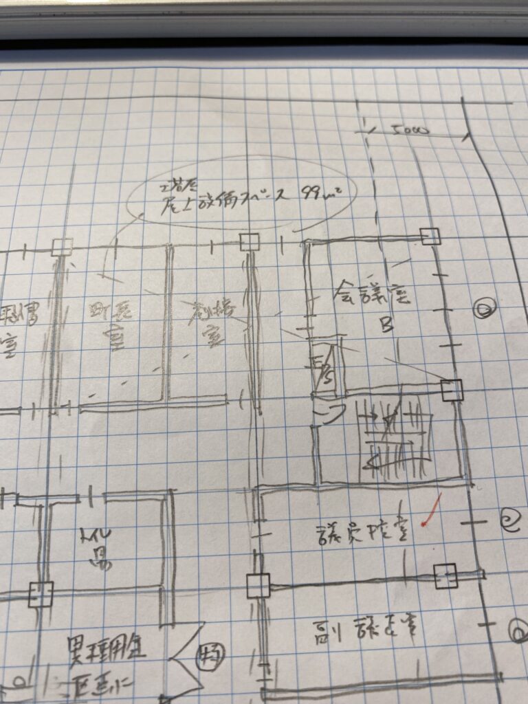 一級建築士設計製図試験をフリーハンドで描いた再現図