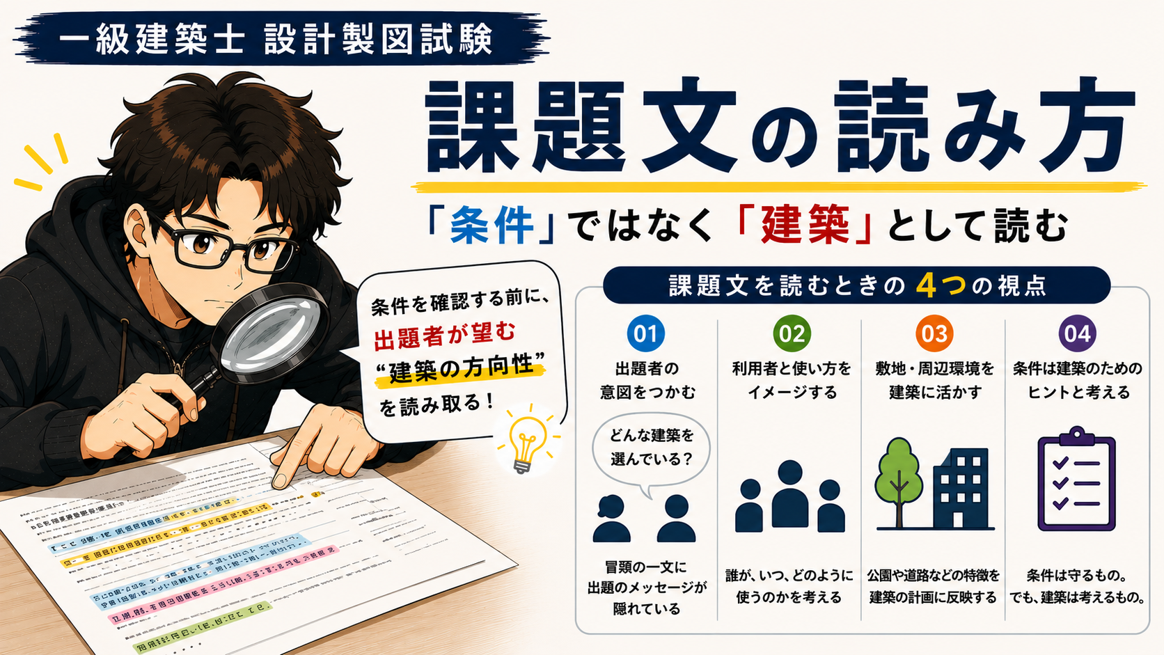 一級建築士設計製図試験の課題文の読み方｜「条件」ではなく「建築」として読む