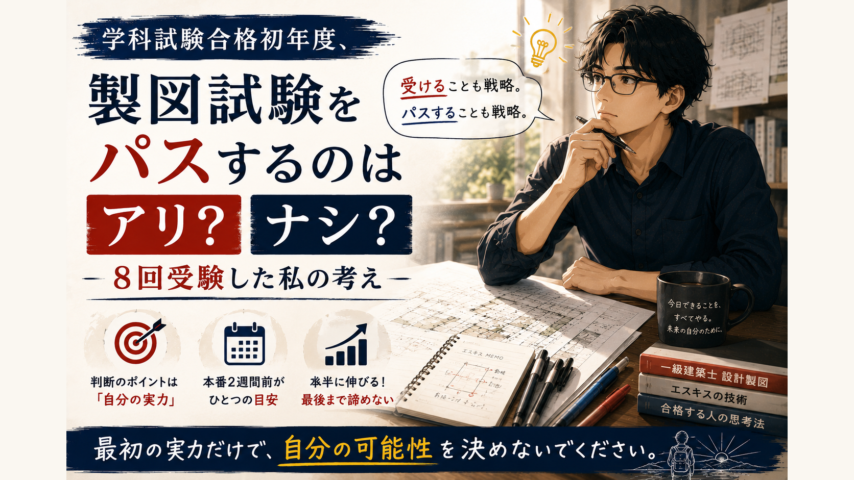学科試験合格初年度、製図試験をパスするのはアリ？ナシ？｜8回受験した私の考え