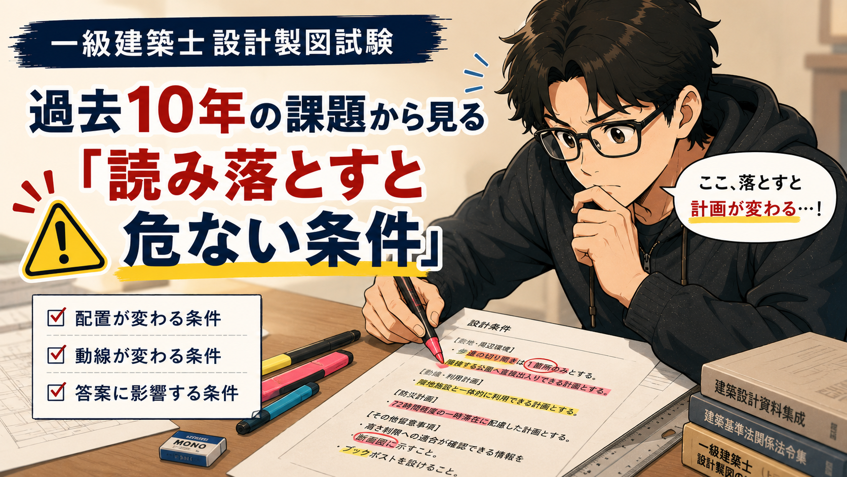 一級建築士設計製図試験｜過去10年の課題分から見る「読み落とすと危ない条件」