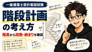 一級建築士設計製図試験｜階段計画の考え方｜階高から段数・納まりを確認