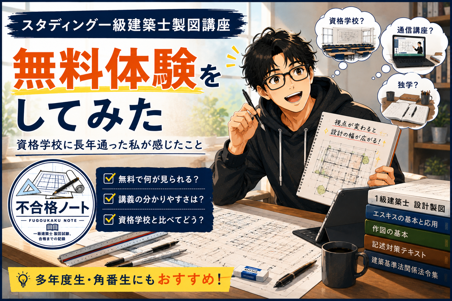 スタディング一級建築士製図講座を無料体験｜資格学校に長年通った私が感じたこと